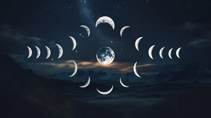 Wall Mural - lunar influence captured mystical astrology themes celestial rhythms and glowing cosmic light reflec