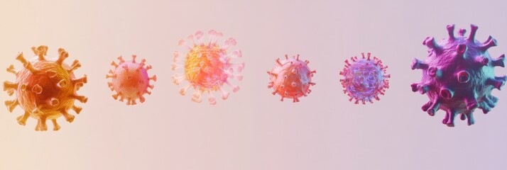 Poster - Progression of virus forms showing evolution from simple to complex structures in colorful representation. Generative AI