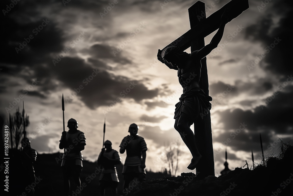 Crucifiction of Jesus Christ in Black and White Stock Photo | Adobe Stock