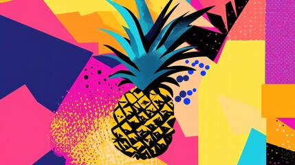 Aufkleber - Abstract geometric pineapple design featuring vibrant colors and shapes in a contemporary artistic style. Generative AI