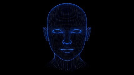 Wall Mural - a modern wireframe representation of a stock-featured robot equipped with biometric scanning and fac