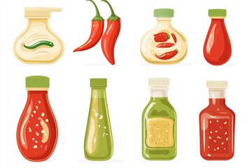 Wall Mural - Assortment of different sauces and condiments on display