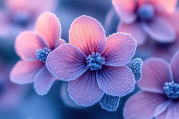 Wall Mural - Pink flowers covered in frost