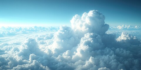 Sticker - Clouds seen from an airplane window, white and fluffy clouds against blue sky