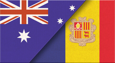 Flag of Australia and Andorra. 3D illustration. Fabric Texture