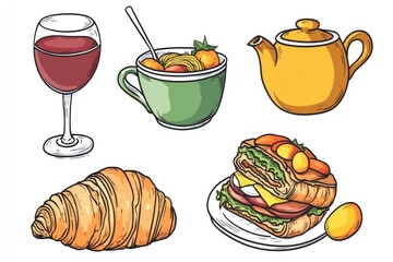 Wall Mural - A collection of various food and drinks arranged neatly on a white surface