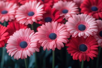 Wall Mural - A close-up shot of a bouquet of mixed red and pink roses