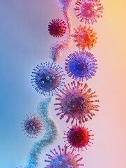 Aufkleber - Progression of virus forms showcasing the evolution from basic to complex structures in a vibrant display. Generative AI