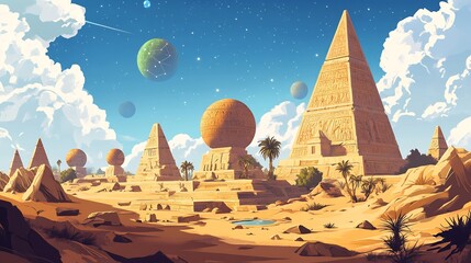 Wall Mural - Vibrant ancient observatories aligned celestial bodies highlighting the connection between astronomy and early science