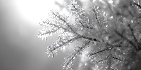 Wall Mural - A frosty tree branch with thick layers of ice, perfect for winter scenes or frosty landscapes