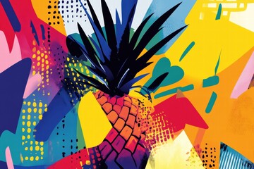 Poster - Colorful abstract geometric pineapple design combining vibrant patterns and shapes in a lively composition. Generative AI