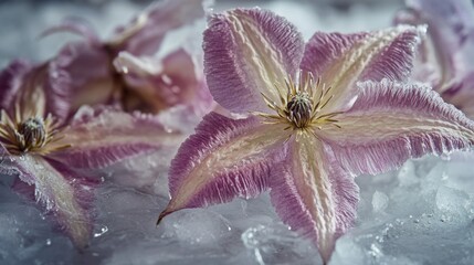 Wall Mural - A delicate flower blooms on a frozen surface