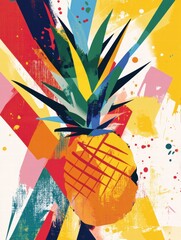 Aufkleber - Colorful abstract geometric design featuring a pineapple with vibrant patterns and shapes. Generative AI