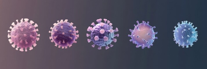 Poster - Progression of virus forms demonstrating complexity from basic structure to advanced morphology. Generative AI
