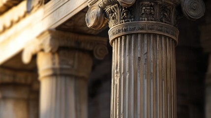 Canvas Print - A detailed view of a pillar featuring a clock face