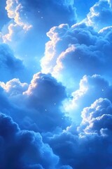 Wall Mural - A clear night sky filled with fluffy white clouds and twinkling stars
