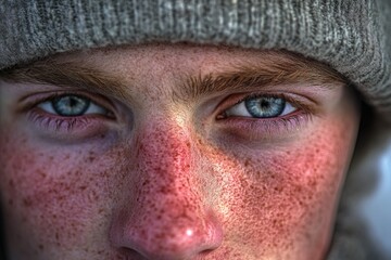 Wall Mural - A close-up shot of a person's face with a hat on, great for usage in portraits or fashion photography