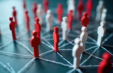Wall Mural - networked people connected by lines. teamwork, communication in business setting. ideas flow between