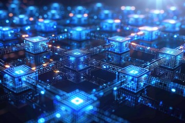 Abstract neon blue cyber binary flowing background