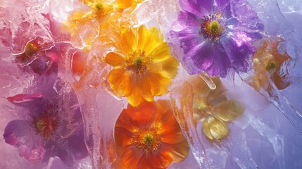 Wall Mural - A cluster of flowers encased in ice