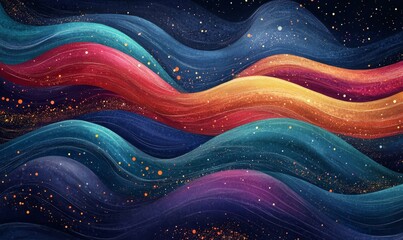 Wall Mural - Abstract Colorful Waves with Sparkling Lights