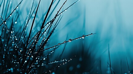 Wall Mural -   A close-up of a leafy plant dripping with water against a blue sky