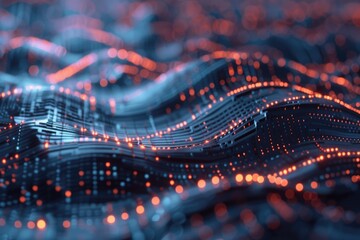 Abstract neon blue cyber binary flowing background