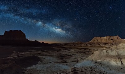 Wall Mural - alien planet landscape underneath starry night sky