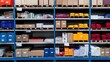 © evgenia_lo - Warehouse shelves hold a variety of colorful boxes and organized industrial products