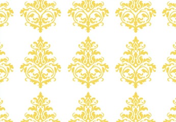 Wall Mural - Baroque-inspired wallpaper with a seamless modern backdrop, showcasing white and gold floral elements. Suitable for use in fabric, wallpaper, and packaging, decorated with ornate Damask flowers