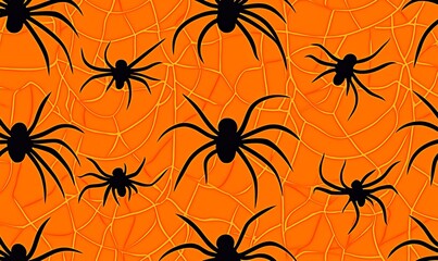 Halloween spider web seamless pattern in black and orange with a contemporary repeating background