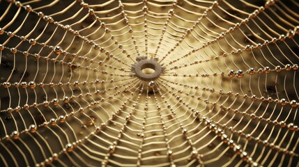 Golden Dewdrops Adorning a Spiderweb: A Macro Photography Masterpiece