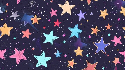 Canvas Print - a seamless pattern with colorful stars on a dark blue background.