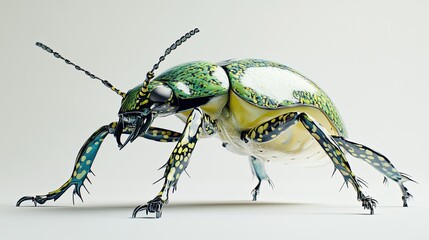 Wall Mural - Vibrant Green Beetle Closeup Studio Shot.