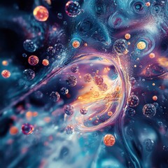 Fototapete - Swirling bacteria and microbes create an abstract display of movement through a vibrant liquid environment. Generative AI