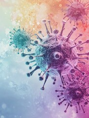 Poster - Progression of virus forms showcasing from simple structures to advanced morphology in vibrant colors. Generative AI