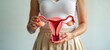 © Pete - Woman holds uterus, ovaries model. Medical model displays female reproductive system. Focus on health, education. Image shows anatomy details. Ideal for gynecology reproductive health resources.