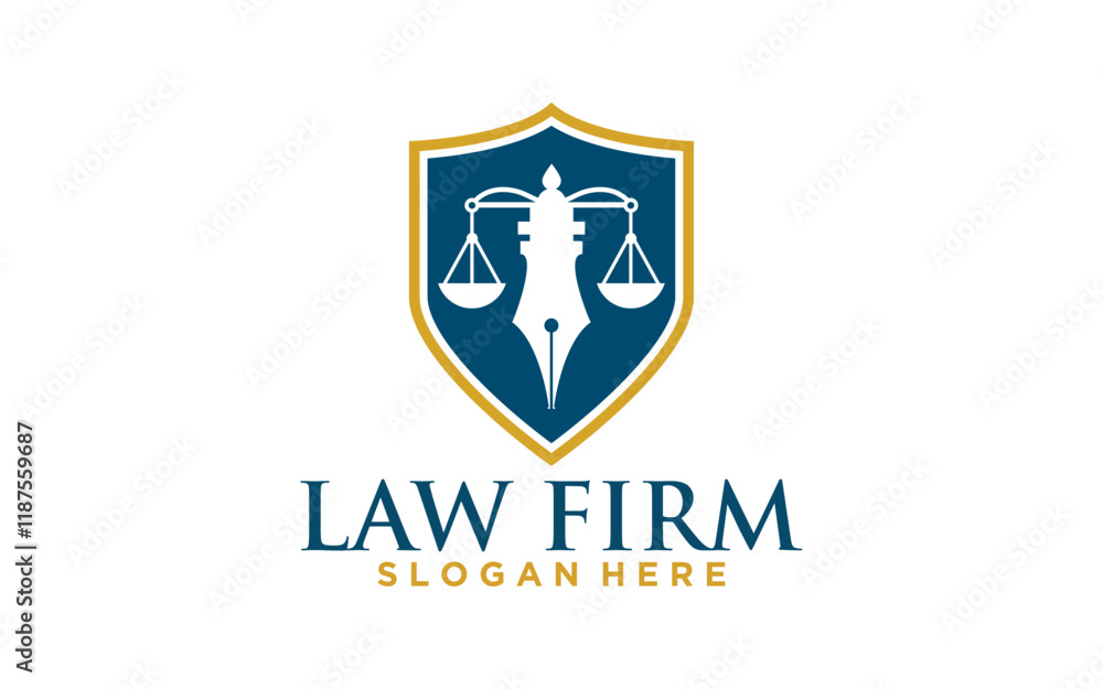 Scales with shield of justice and law logo, law firm logo, Scale Icon ...