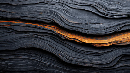Leinwandbilder - Textured black and orange layered rock surface with flowing patterns, showcasing natural beauty and geological formations. Perfect for backgrounds or artistic projects