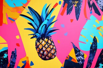 Poster - Vibrant abstract geometric pineapple design with bold colors and dynamic shapes creating an artistic tropical impression. Generative AI