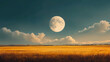 © Thiago - Stunning landscape with a dramatic moonrise over a golden field. beautiful natural scenery with warm tones and breathtaking sky. Moonbreeze. Illustration