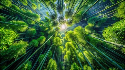 Canvas Print - Aerial Drone Shot Lush Vibrant Green Bamboo Forest Canopy