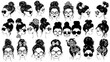 © JollyRita - Messy bun hairstyle great set collection clip art silhouette, momlife black messy bun hair vector illustration on white background V12.