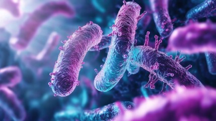Aufkleber - Swirling bacteria and microbes dynamically interacting within a vibrant liquid environment. Generative AI
