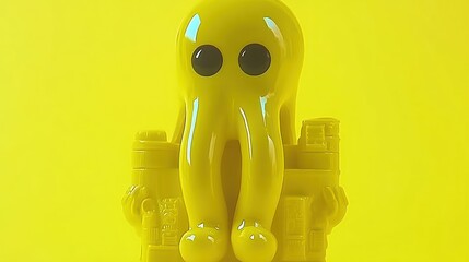 Wall Mural - Bright yellow stylized octopus figurine holding a miniature city.