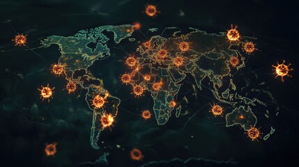 Aufkleber - Global map showcasing regions impacted by viral outbreaks with highlighted zones of spread. Generative AI