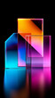 © kaliel - abstract illustration of geometric shapes and structures in colorful neon colors and lights in cyberspace against dark background
