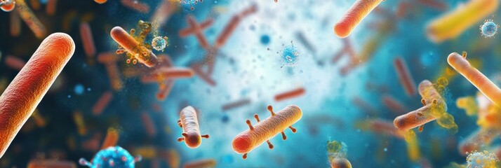 Poster - Swirling bacteria and microbes move dynamically through a vibrant liquid environment. Generative AI