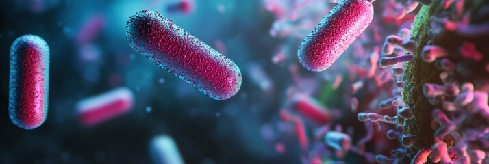 Poster - Medical progress represented by pills encircling and attacking bacteria in a colorful scientific illustration. Generative AI