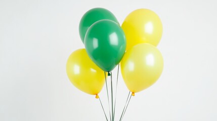 Vibrant green and yellow balloons floating against white background